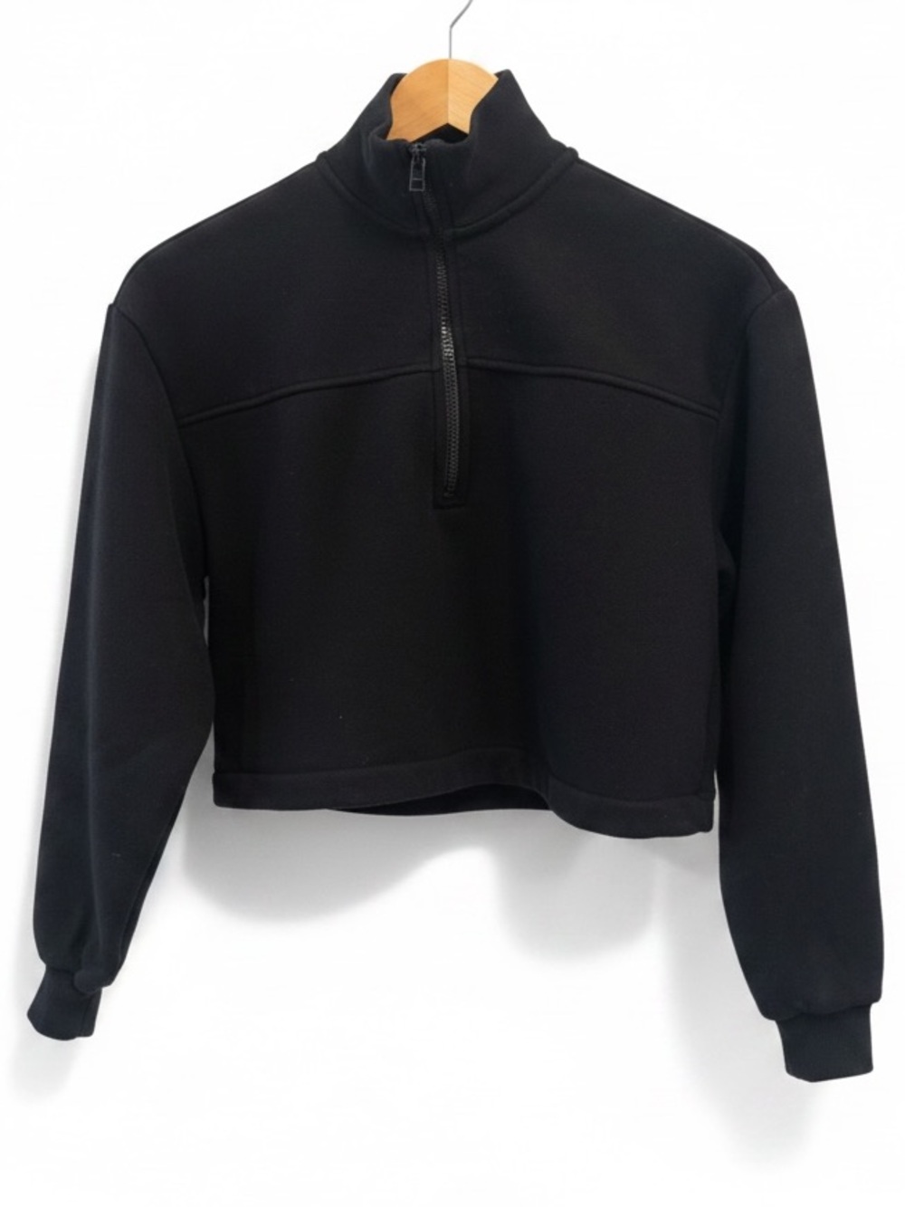 OAK + FORT Black Cropped Quarter-Zip Turtleneck Sweater